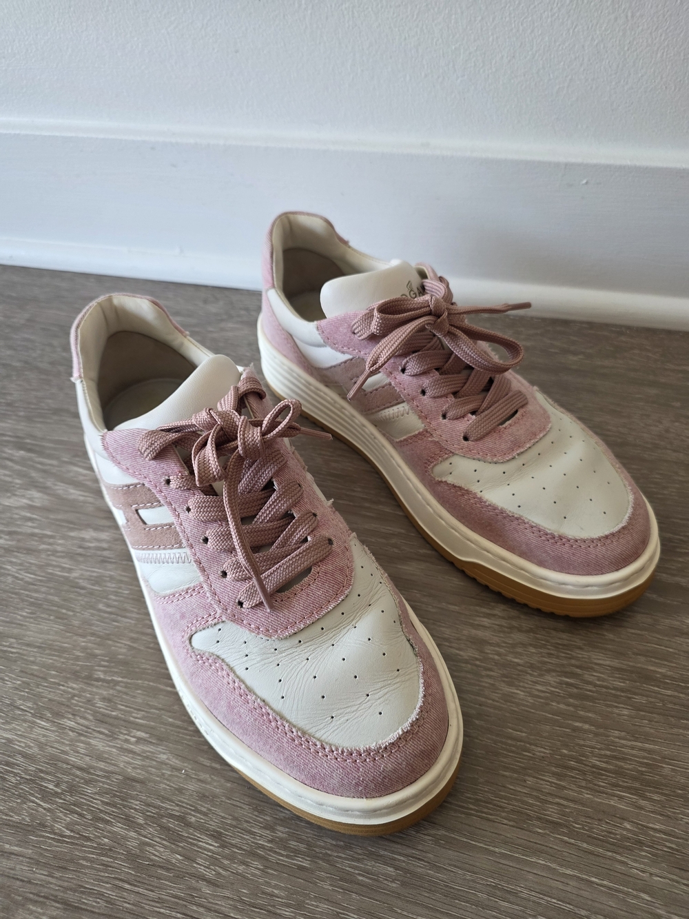 HOGAN Pink Denim Sneakers Real Leather